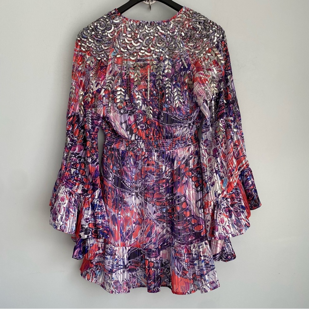 NEW Karen Millen Beaded Embellished Drama Kimono Woven Dress Size 10 Pink Purple - Picture 11 of 15